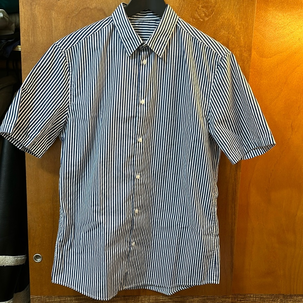 Blue Striped Short Sleeved Button Down Shirt